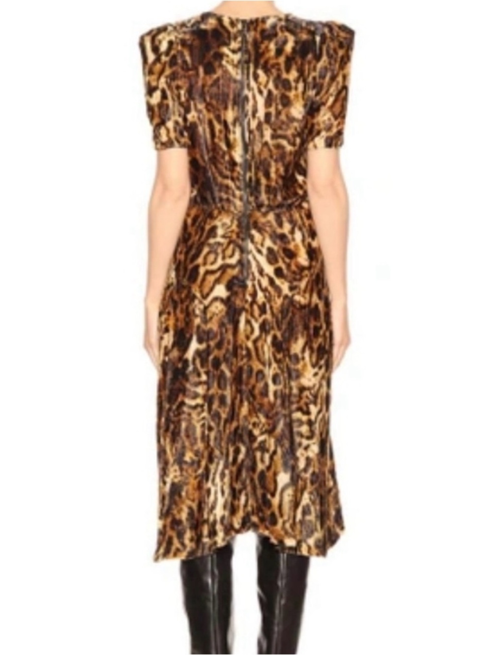 Isabel Marant Ulia Leopard Print Velvet Midi Dress Fauve Silk Size 42 US 8 10 - Picture 12 of 12